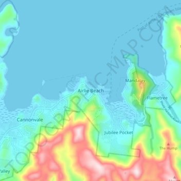 Топографическая карта Airlie Beach, высота, рельеф