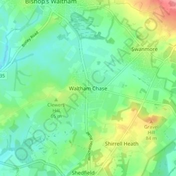 Топографическая карта Waltham Chase, высота, рельеф