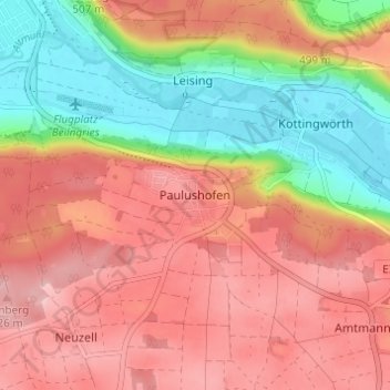 Топографическая карта Paulushofen, высота, рельеф