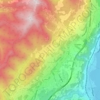Топографическая карта Fosseno, высота, рельеф