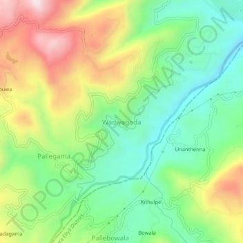 Топографическая карта Wadiyagoda, высота, рельеф
