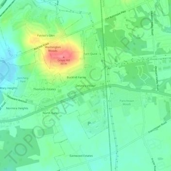 Топографическая карта Delancy Village, высота, рельеф