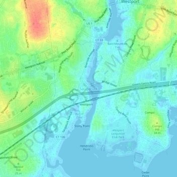 Топографическая карта Saugatuck, высота, рельеф