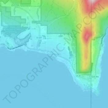 Топографическая карта Kings Beach, высота, рельеф