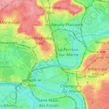 Топографическая карта Nogent-sur-Marne, высота, рельеф