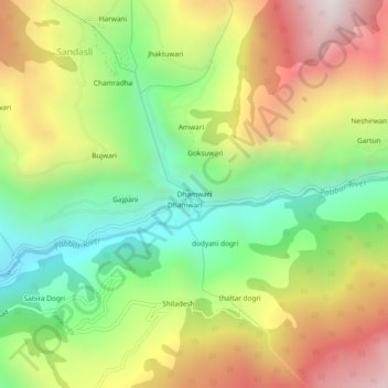 Топографическая карта Dhamwari, высота, рельеф