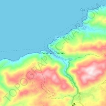 Топографическая карта Boca de Tomatlán, высота, рельеф