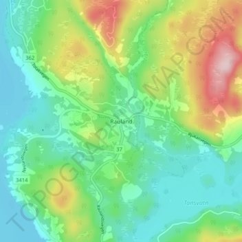 Топографическая карта Rauland, высота, рельеф