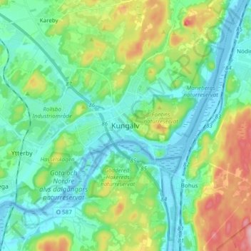 Топографическая карта Кунгэльв, высота, рельеф