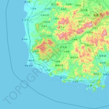 Топографическая карта Ledong, высота, рельеф