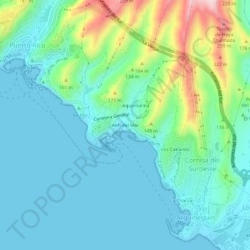 Топографическая карта Anfi del Mar, высота, рельеф