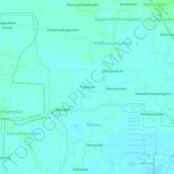Топографическая карта Thenkasi, высота, рельеф