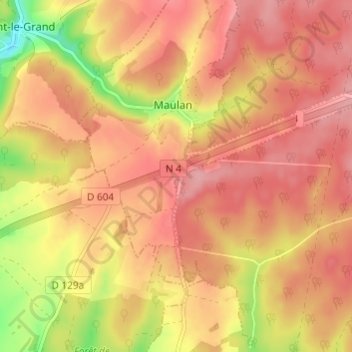 Топографическая карта Petit Maulan, высота, рельеф