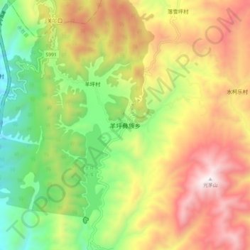 Топографическая карта 羊坪彝族乡, высота, рельеф