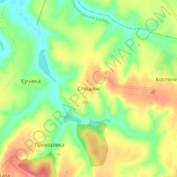 Топографическая карта Стецки, высота, рельеф