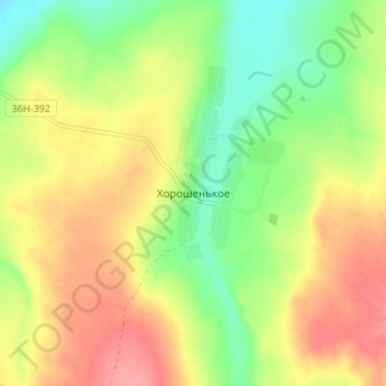 Топографическая карта Хорошенькое, высота, рельеф