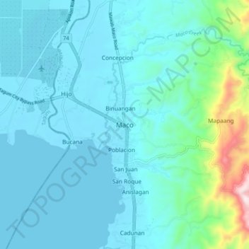 Топографическая карта Maco, высота, рельеф