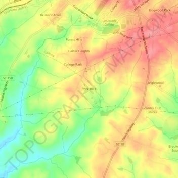 Топографическая карта York Hills, высота, рельеф