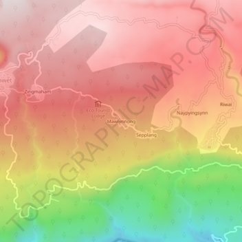Топографическая карта Mawlynnong, высота, рельеф
