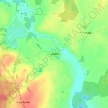 Топографическая карта Głomno, высота, рельеф