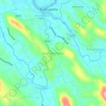 Топографическая карта Veyilkanampara, высота, рельеф