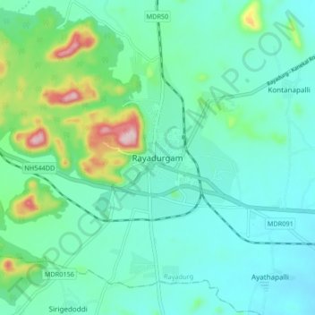 Топографическая карта Rayadurgam, высота, рельеф