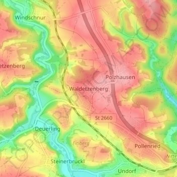Топографическая карта Waldetzenberg, высота, рельеф