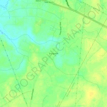 Топографическая карта Evergreen, высота, рельеф