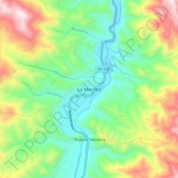 Топографическая карта La Merced, высота, рельеф