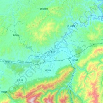 Топографическая карта 西乡县, высота, рельеф