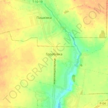 Топографическая карта Горобиевка, высота, рельеф