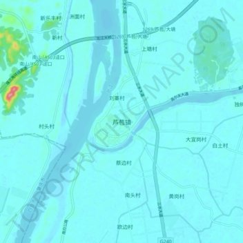 Топографическая карта 芦苞镇, высота, рельеф