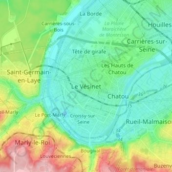 Топографическая карта Le Vésinet, высота, рельеф