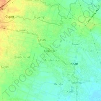 Топографическая карта Kedungan, высота, рельеф