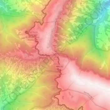 Топографическая карта Ghoom, высота, рельеф