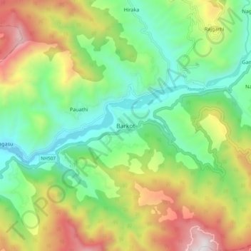 Топографическая карта Barkot, высота, рельеф