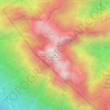 Топографическая карта Mount Arrowsmith, высота, рельеф