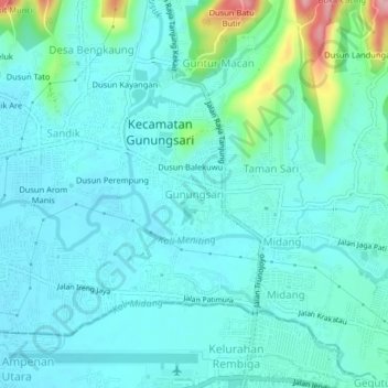 Топографическая карта Gunungsari, высота, рельеф