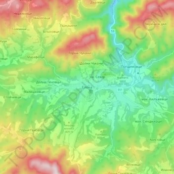 Топографическая карта Елена, высота, рельеф