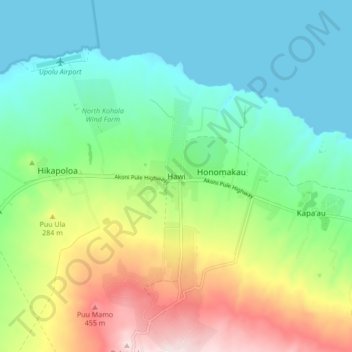 Топографическая карта Hawi, высота, рельеф