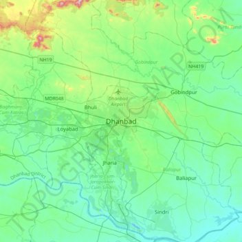 Топографическая карта Dhanbad, высота, рельеф