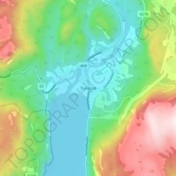 Топографическая карта Tonstad, высота, рельеф
