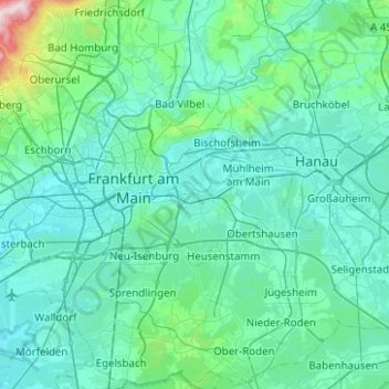 Топографическая карта Offenbach am Main, высота, рельеф