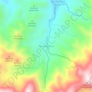 Топографическая карта Mekarbuana, высота, рельеф