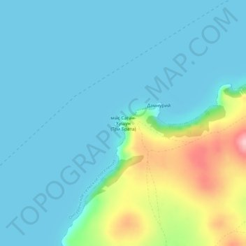 Топографическая карта мыс Саган-Хушун (Три Брата), высота, рельеф