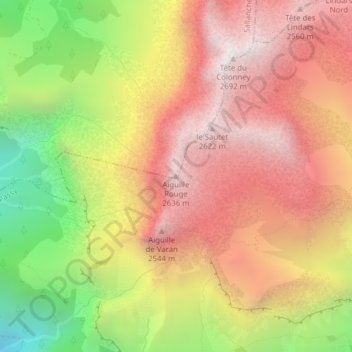 Топографическая карта Aiguille Rouge, высота, рельеф