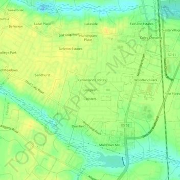 Топографическая карта Longleaf, высота, рельеф