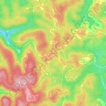 Топографическая карта Pumpkintown, высота, рельеф