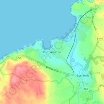 Топографическая карта Portballintrae, высота, рельеф