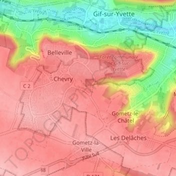 Топографическая карта Les Prés Mouchards, высота, рельеф